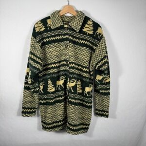 CENZA by PALMETTO Size M Fleece Shirt Jacket Reindeer Trees Geometric